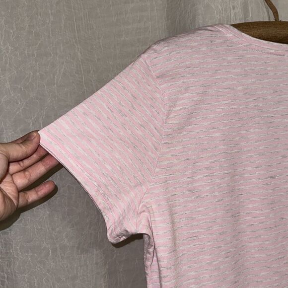 love to lounge 10-12 Crewneck Pink Heather Gray Striped “TIRED adjective” Tee - Picture 10 of 10